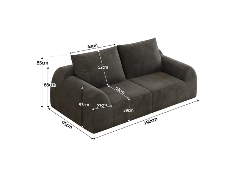  Canapé d'appoint 190 cm – mousse compressée, gris foncé – sans montage – salon, chambre, appartement  - Conforama C