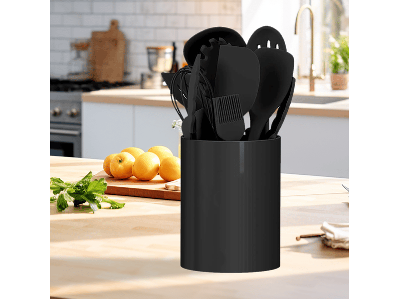  Set de 12 ustensiles de cuisine en silicone noir avec support chicfurn  - Conforama B