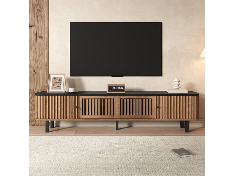 Meuble tv 190x35x45 cm, portes coulissantes, grand rangement, lowboard moderne, meuble multimédia, mdf et pb pour salon - chêne - Conforama D