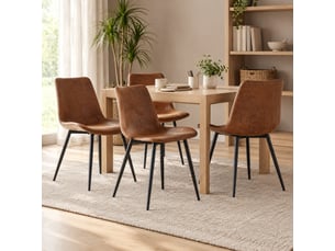 Lot de 4 chaises de salle à manger en tissu technique marron et métal noir