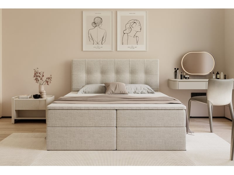  Lit coffre venus - 180x200 cm - avec matelas et surmatelas - tissu tressé - beige clair VENUS - Conforama D