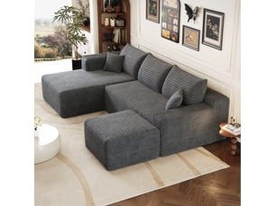 Canapé d'angle compressé droit fixe <strong></strong> <strong>Bliss Lite</strong> 3 + 1 places Velours côtelé gris