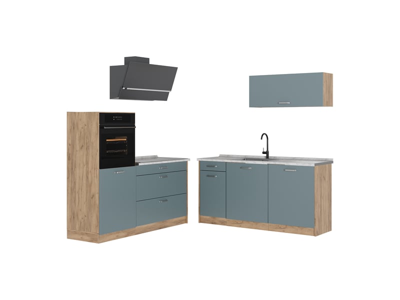  Vicco cuisine, bleu-grischêne doré, 160cm plan de travail marbre  - Conforama A
