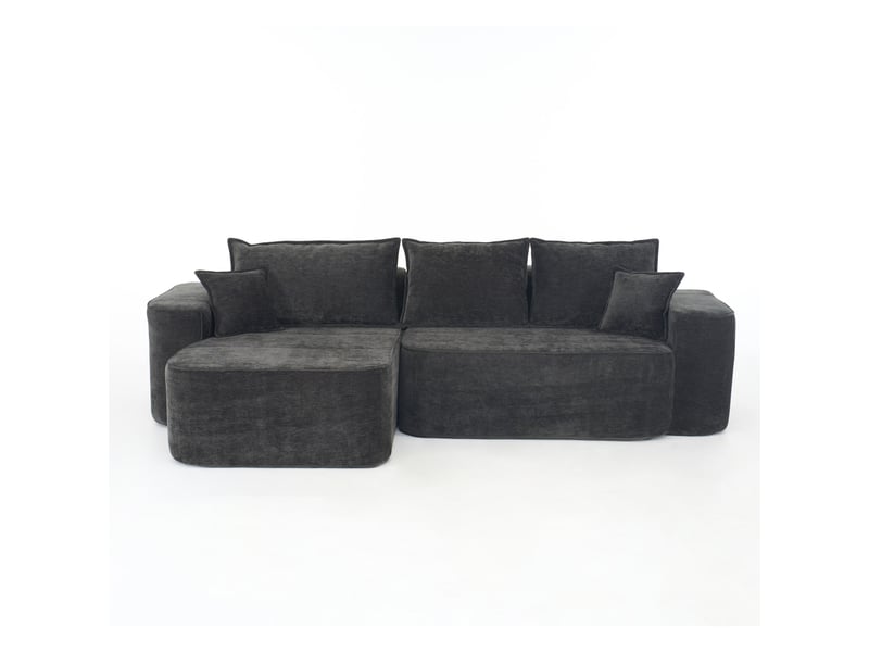 Canapé d'angle méridienne noir en chenille, xxl tiefsitz 262x144cm, moderne salon l-form - Conforama A