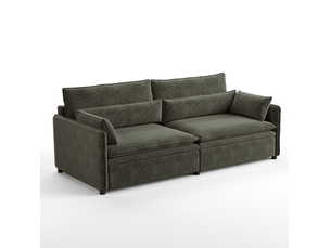 Canapé droit convertible REDOM 3 places Tissu gris avec coffre de rangement