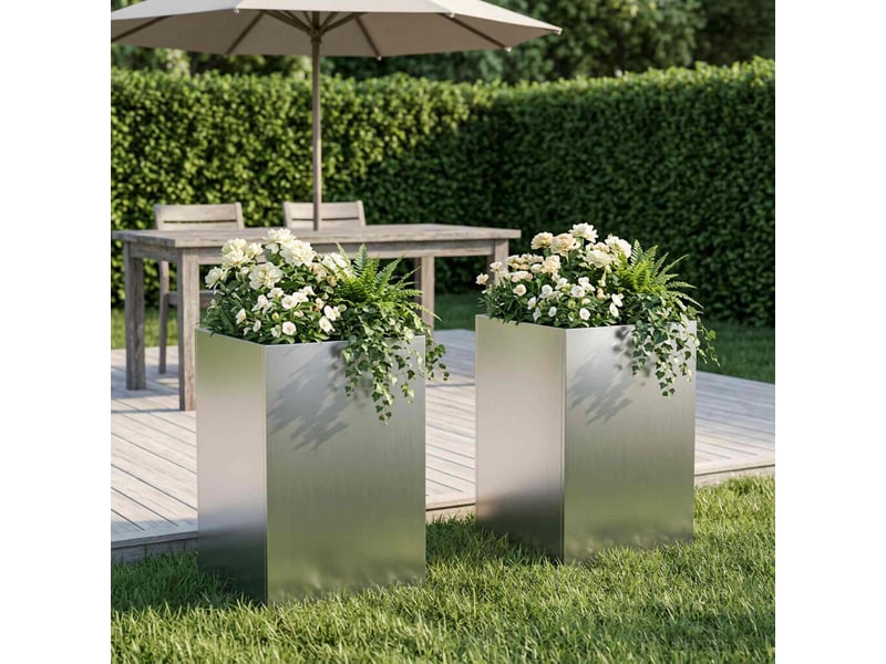  Jardinière - cache-pot de jardin 2 pcs argenté 30 x 30 x 50 cm  - Conforama B
