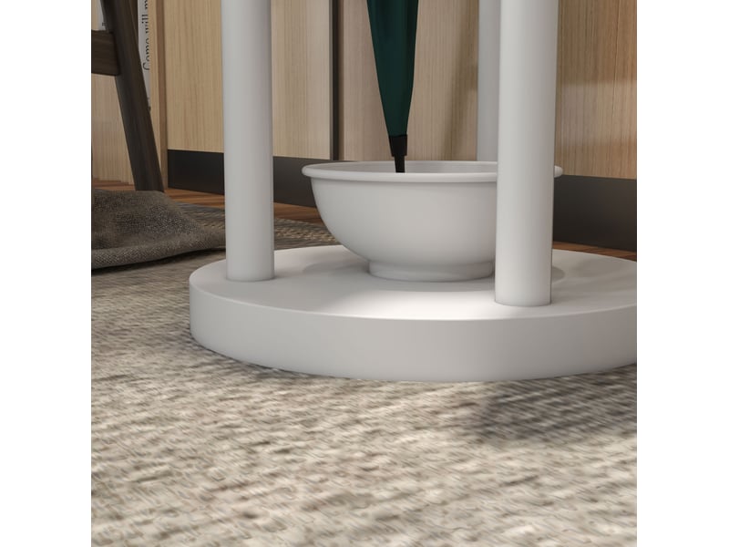  Porte manteau sur pied 30,5 x 30,5 x 174,5 cm naturel et blanc, bambou et métal avec 13 crochets et porte parapluie  - Conforama E