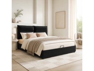 Lit coffre tcqpz 140 x 200 cm velours noir tête de lit réglable cadre métal sans matelas