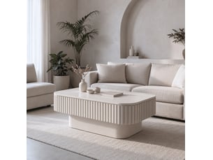 Table basse rectangulaire 98 cm beige en mdf plaqué bois, rangement caché à couvercle amovible pour le salon
