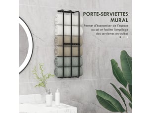 Porte serviettes mural 3 barres en métal noir - peut jusqu'à contenir 6 serviettes, dim. 21l x 12p x 74h cm
