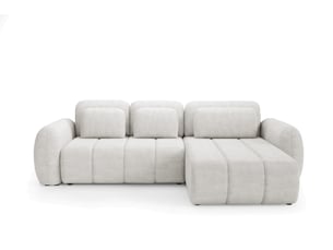 Canapé d'angle réversible convertible 4 places Tissu bouclette blanc avec coffre de rangement