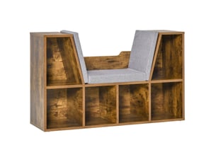 Bibliothèque banc 2 en 1 avec coussins de siège, étagère cube 6 compartiments ouverts, 102 x 30 x 61 cm, brun rustique