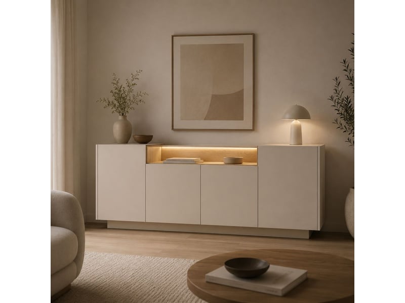  Buffet halefa, meuble 4 étagères, 103x40x83h cm beige Halefa - Conforama B