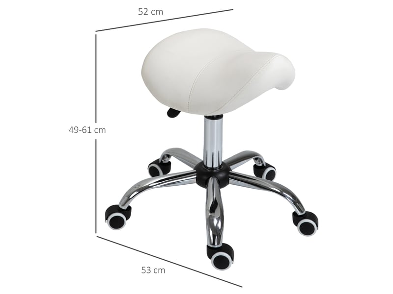  Tabouret de bureau selle blanc pivotant réglable 49 à 61 cm, à roulettes et assise rembourrée pour bureau et maison  - Conforama C