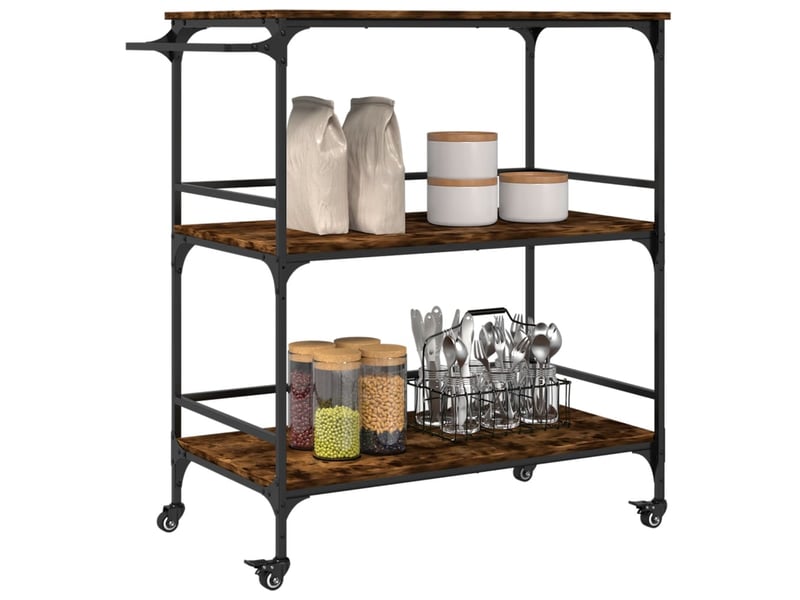  Desserte de cuisine, chariot de rangement chêne fumé 100,5x50x105 cm bois d'ingénierie  - Conforama E