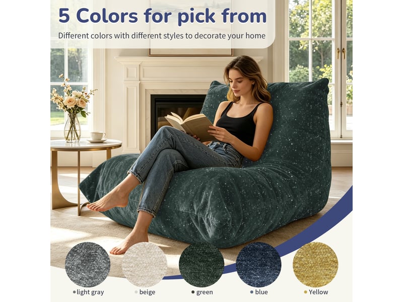  Fauteuil 1 place - 100x90x80cm - fauteuil pouf chenille lumineux avec mousse haute résilience - vert  - Conforama C