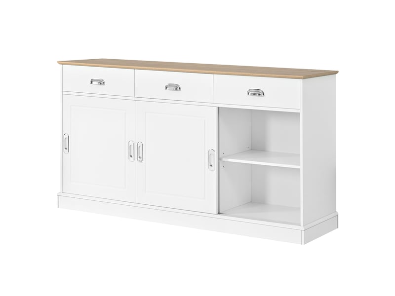  Buffet avec 3 tiroirs et 3 portes coulissantes, buffet salon blanc, 140x40x77 cm  - Conforama E