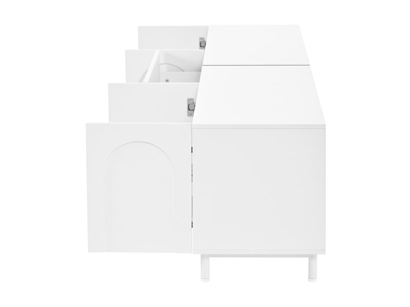  Ensemble meuble tv et table basse de séjour, façades à motif arqué, pieds en acier tubulaire, blanc  - Conforama E