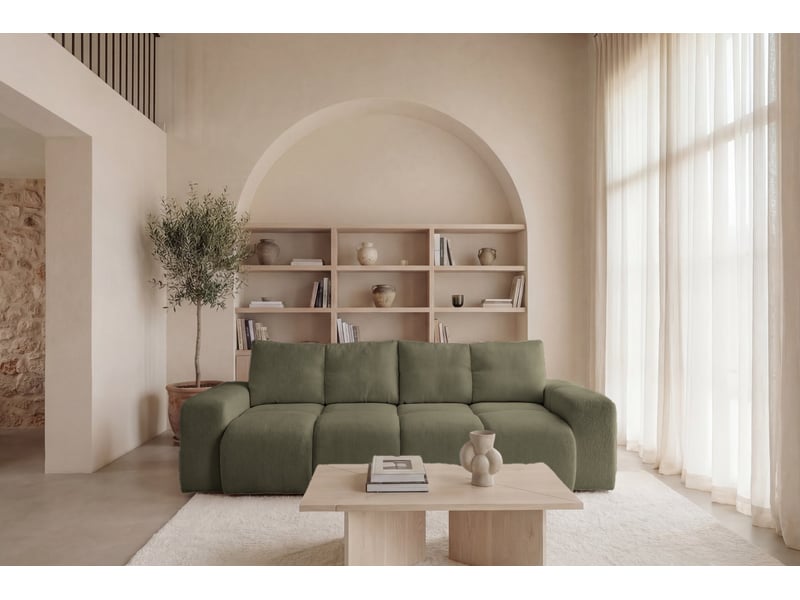  Constance - canapé droit convertible tissu chenille 3 places vert  - Conforama D