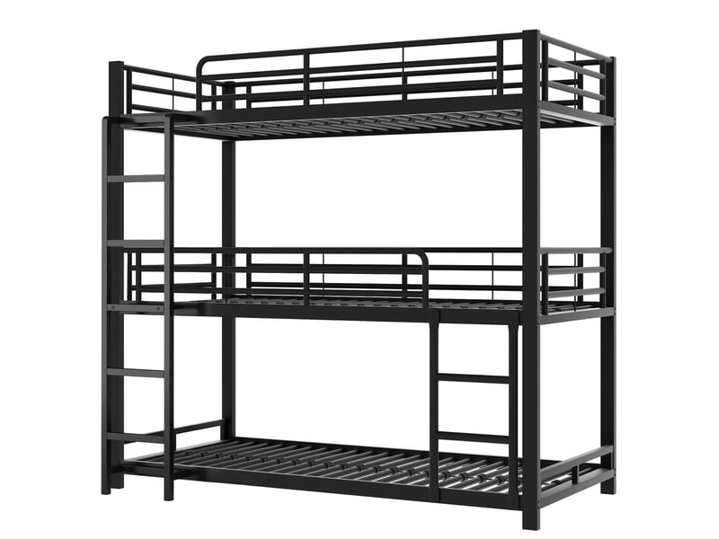  Lit superposé triple 90x200 cm - 3 couchages - barrières de sécurité - échelle intégrée - métal noir  - Conforama W