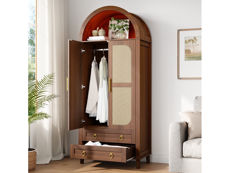  Armoire 76x50x184 cm 2 portes, led contrôlée par application, coloris noyer  - Conforama E
