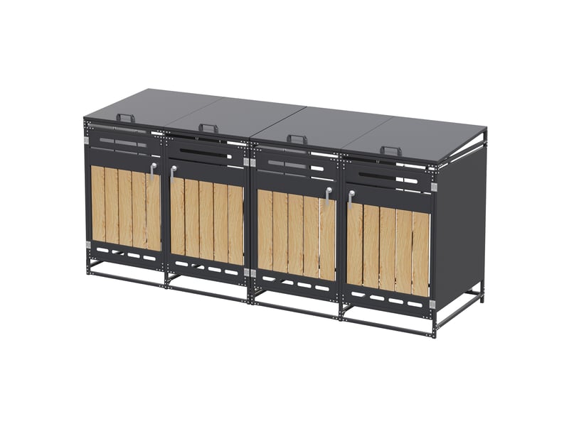  Armoire poubelle 4 compartiments, couvercles hydrauliques, façade imitation bois, ventilation perforée, fer antirouille, serrure individuelle  - Conforama A