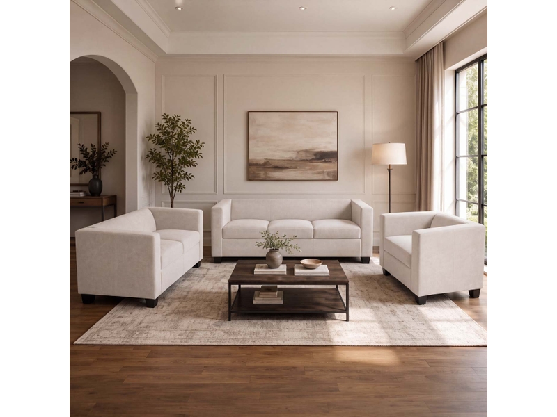  3-2-1 ensemble de canapés lille, ensemble de canapés, canapé lounge, suspension nosag, tissutextile chenille (260 gm²) - beige  - Conforama B