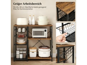 Étagère de cuisine robuste, meuble micro-ondes ouvert, rangement café et présentoir polyvalent