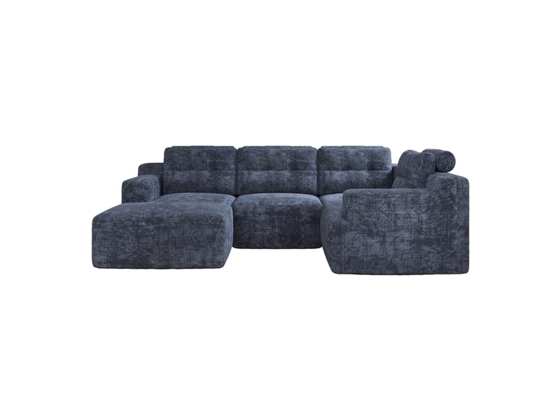  Canapé modulaire 5 places en tissu bleu avec pouf, sans montage, configuration l ou u pour salon et chambre  - Conforama A