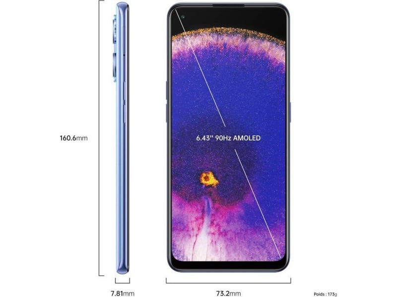  Smartphone 5g oppo find x5 lite 8 go 256 go bleu étoilé 6,43 amoled 90 hz android 12  - Conforama C