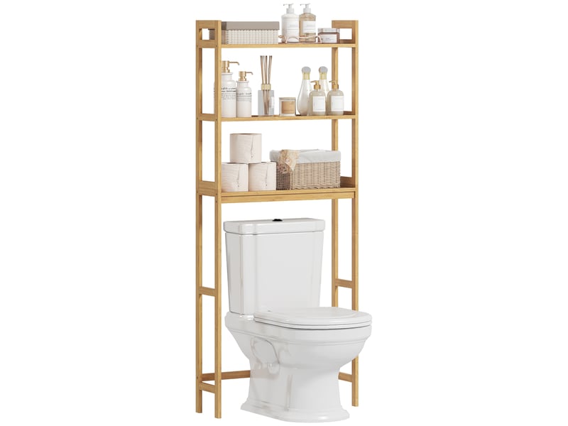  Meuble de salle de bain à suspendre aux toilettes avec 3 étagères et tapis antidérapants 68 x 20 x 165 cm naturel  - Conforama A