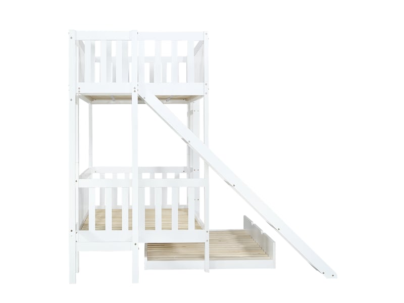 Lit superposé 90x200 cm + 90x190 cm gigogne 3 couchages avec toboggan, pin, blanc, sans matelas - Conforama D
