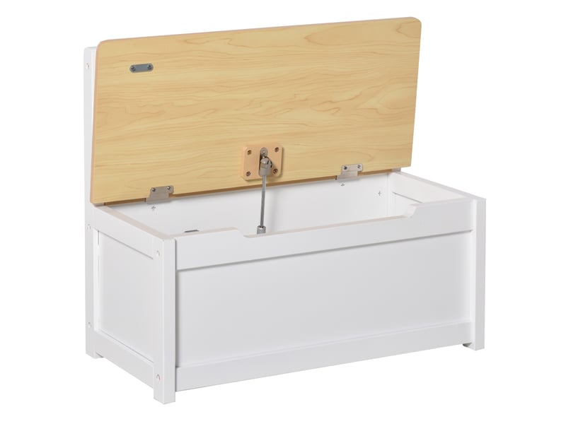  Coffre de rangement enfant 2 en 1 en bois avec serrure de sécurité, 60 x 30 x 50 cm, blanc et bois naturel  - Conforama E