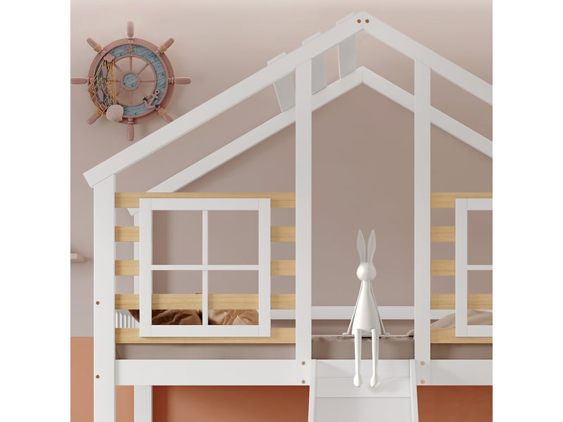 Lit superposé cabane enfant 2 x 90 x 200 cm avec toboggan blanc Fay Lum - Conforama D