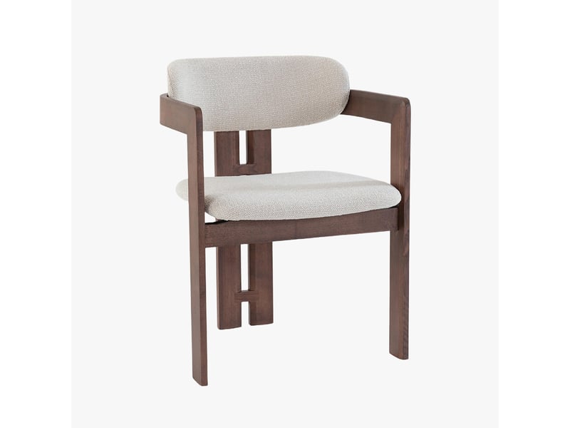 Lot de 2 chaises de repas en tissu beige pieds en chêne massif foncé - Conforama E