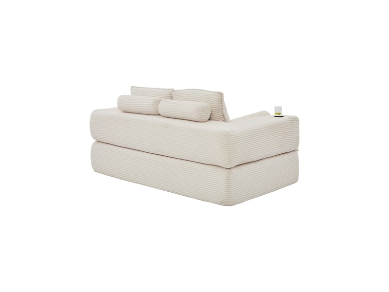  Canapé convertible 2 places en velours côtelé beige avec tiroir intégré et accoudoirs amovibles  - Conforama W