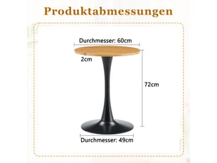 Table ronde,60x72 cm,plateau laqué,mdf et métal,noir effet bois