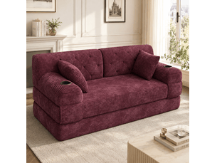 Canapé droit compressé convertible <strong>MAISENTIEL</strong> <strong></strong> 3 places Velours côtelé rouge