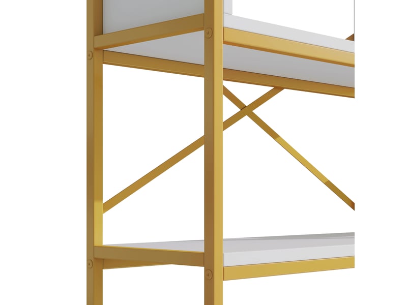 Bibliothèque 160 x 29,5 x 180 cm doré et blanc en mdf et métal, rangement ouvert moderne pour livres et déco  - Conforama E