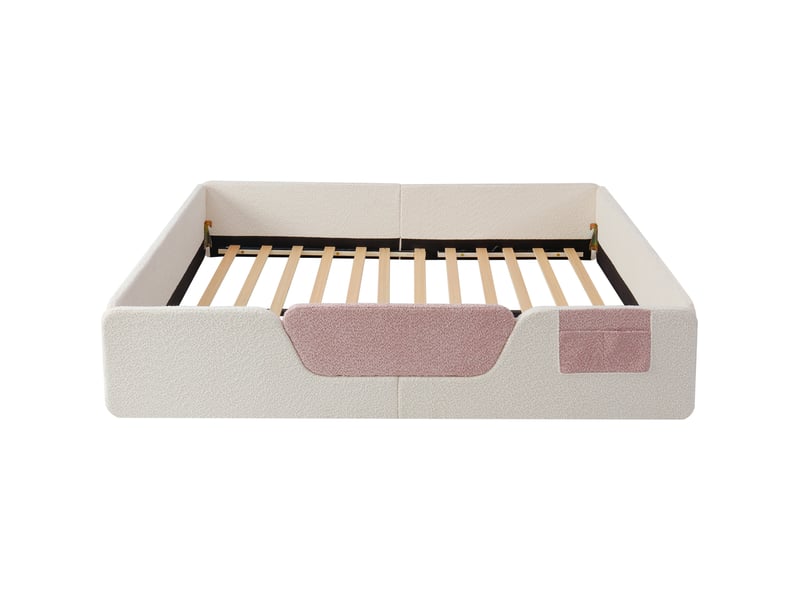  Lit enfant 140x190 cm avec barrières amovibles et poche de rangement mdf beige sans matelas  - Conforama E