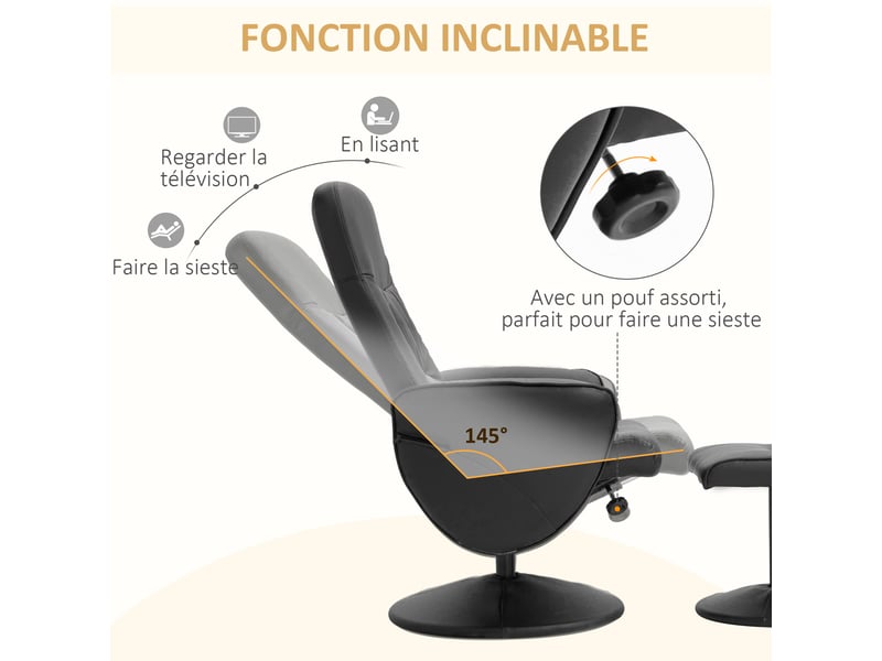  Fauteuil relax avec repose-pied fauteuil de relaxation relaxant pivotant 360° et inclinable dossier pour tv  - Conforama D