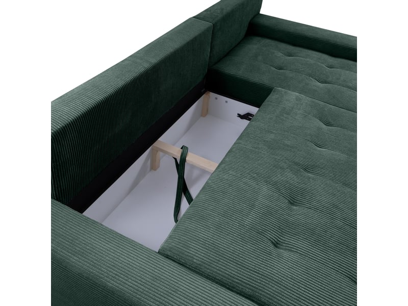  Canapé d'angle convertible velutti l velours côtelé poso vert, méridienne gauche avec coffre  - Conforama D