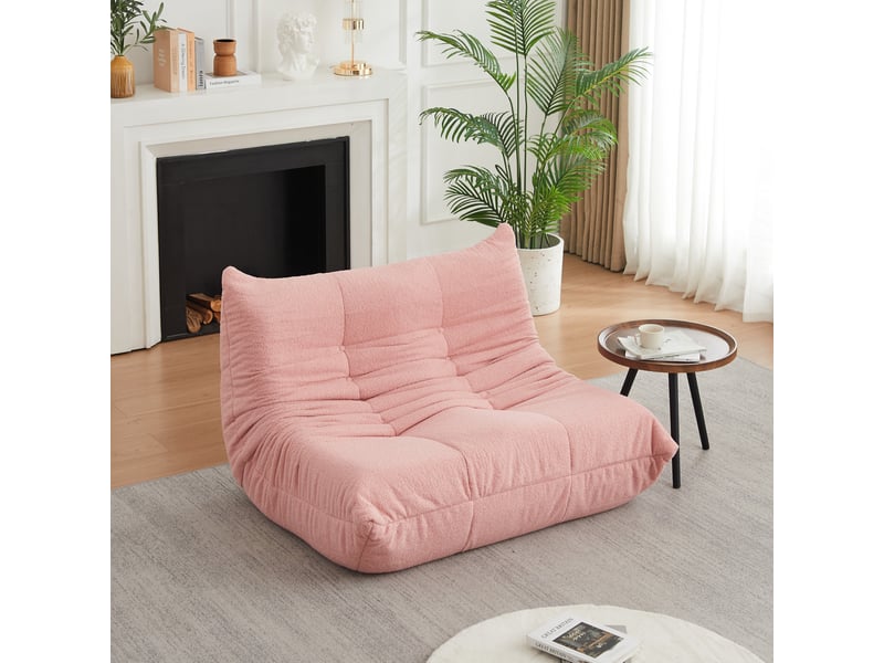  Fauteuil de sol 127x99x83 cm sans accoudoirs en chenille rose  - Conforama B