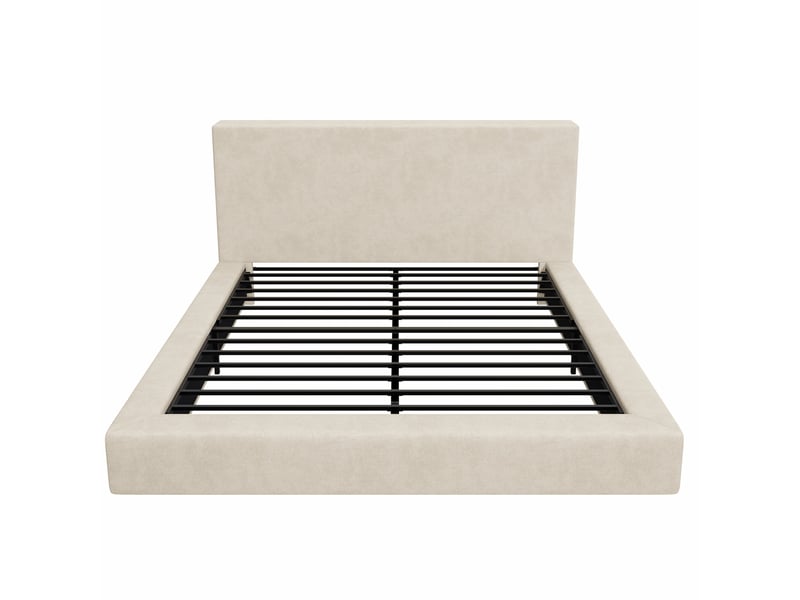  Lit double 180x200 cm lit adulte avec sommier à lattes, chenille beige, sans matelas  - Conforama D