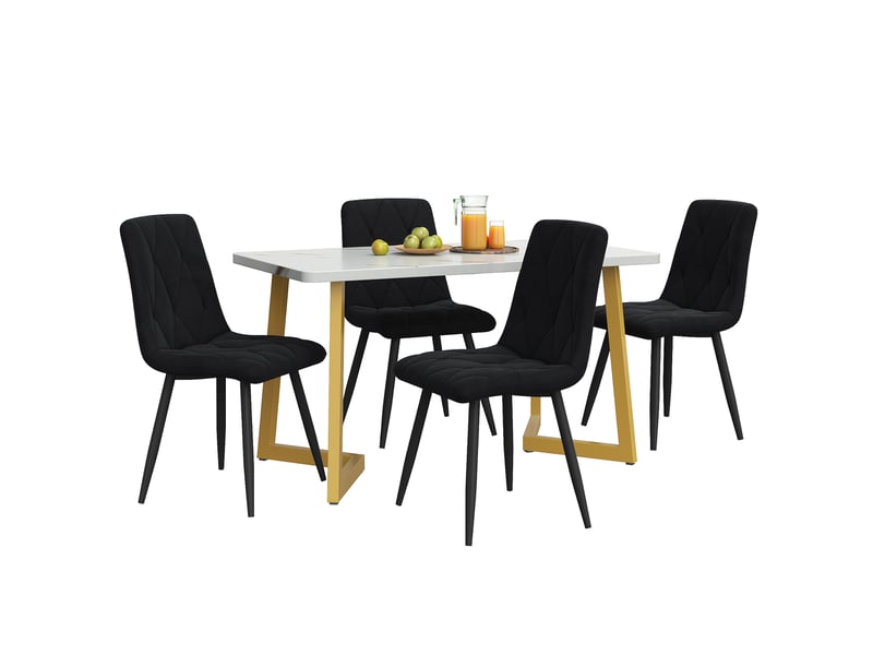  Ensemble table à manger 117x68x75 cm avec 4 chaises en velours noir  - Conforama A