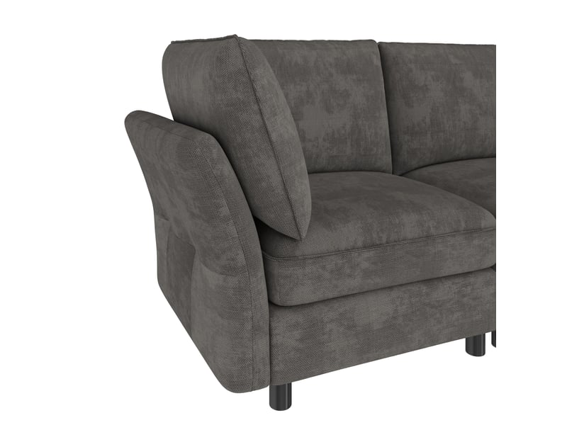  Canapé d'angle modulable 6 places en chenille gris avec coffre intégré et poufs inclus pour salon  - Conforama E