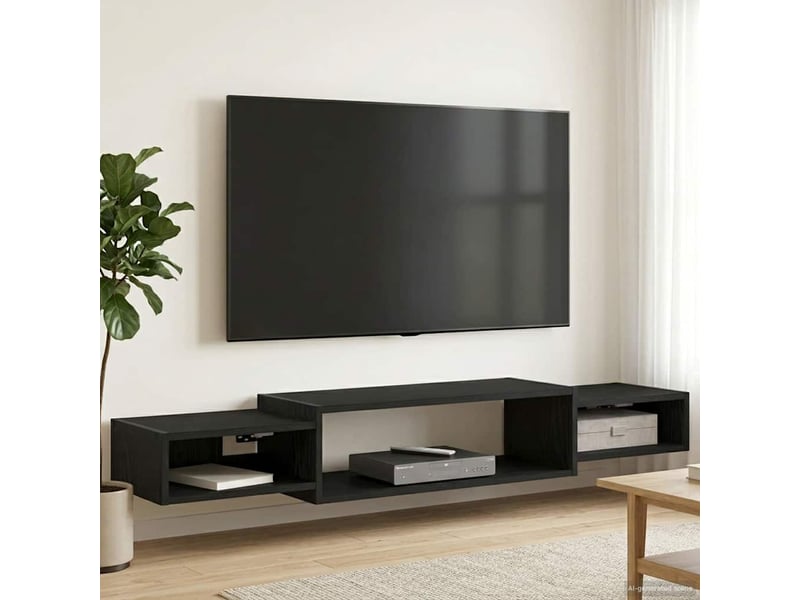  Meuble tv - banc tv - meuble de rangement mural montage mural chêne noir 140 x 28 x 21 cm  - Conforama D