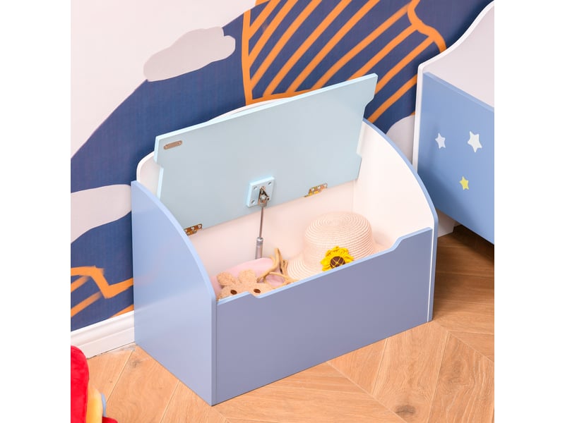 Banc de rangement pour jouets 2 en 1 en bois, coffre avec dossier pour enfants de 3 à 6 ans, 60 x 30 x 50 cm, bleu - Conforama E