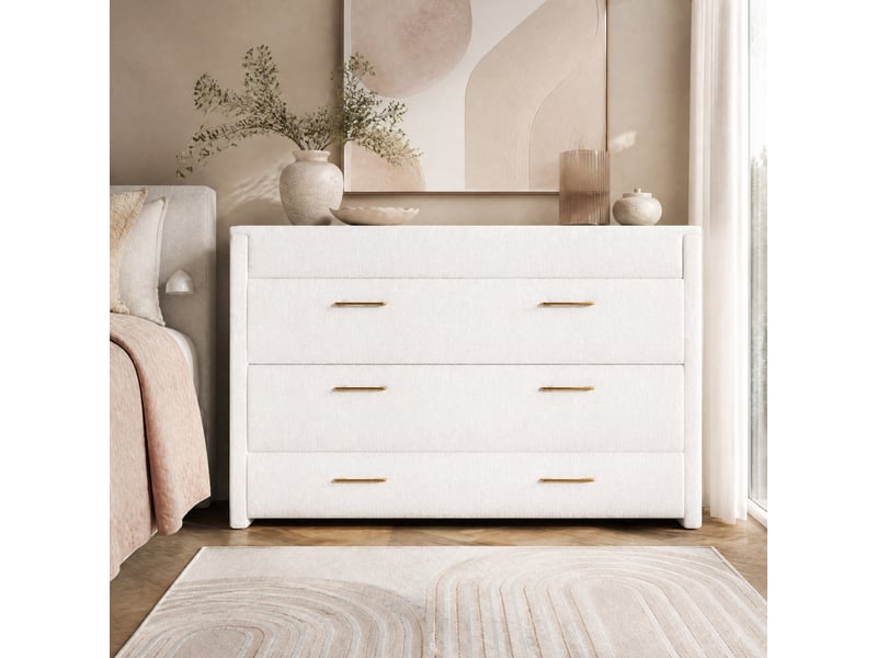  Lit escamotable 140 x 200 cm beige en lin avec tiroir, usb et type-c  - Conforama D