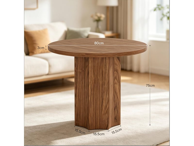  Table ronde 80x80x75.5 cm en mdf marron pour 2 à 4 personnes  - Conforama C